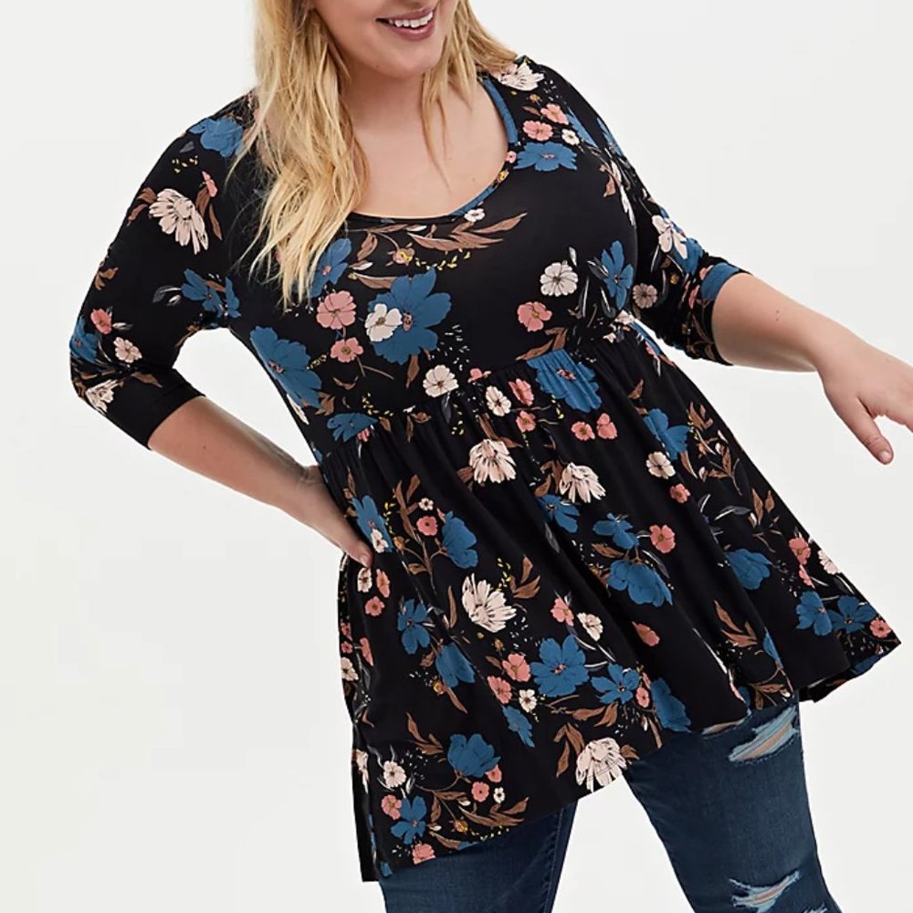 Torrid 1X 3X 4X 5X Top Babydoll Tunic Floral Hi Lo